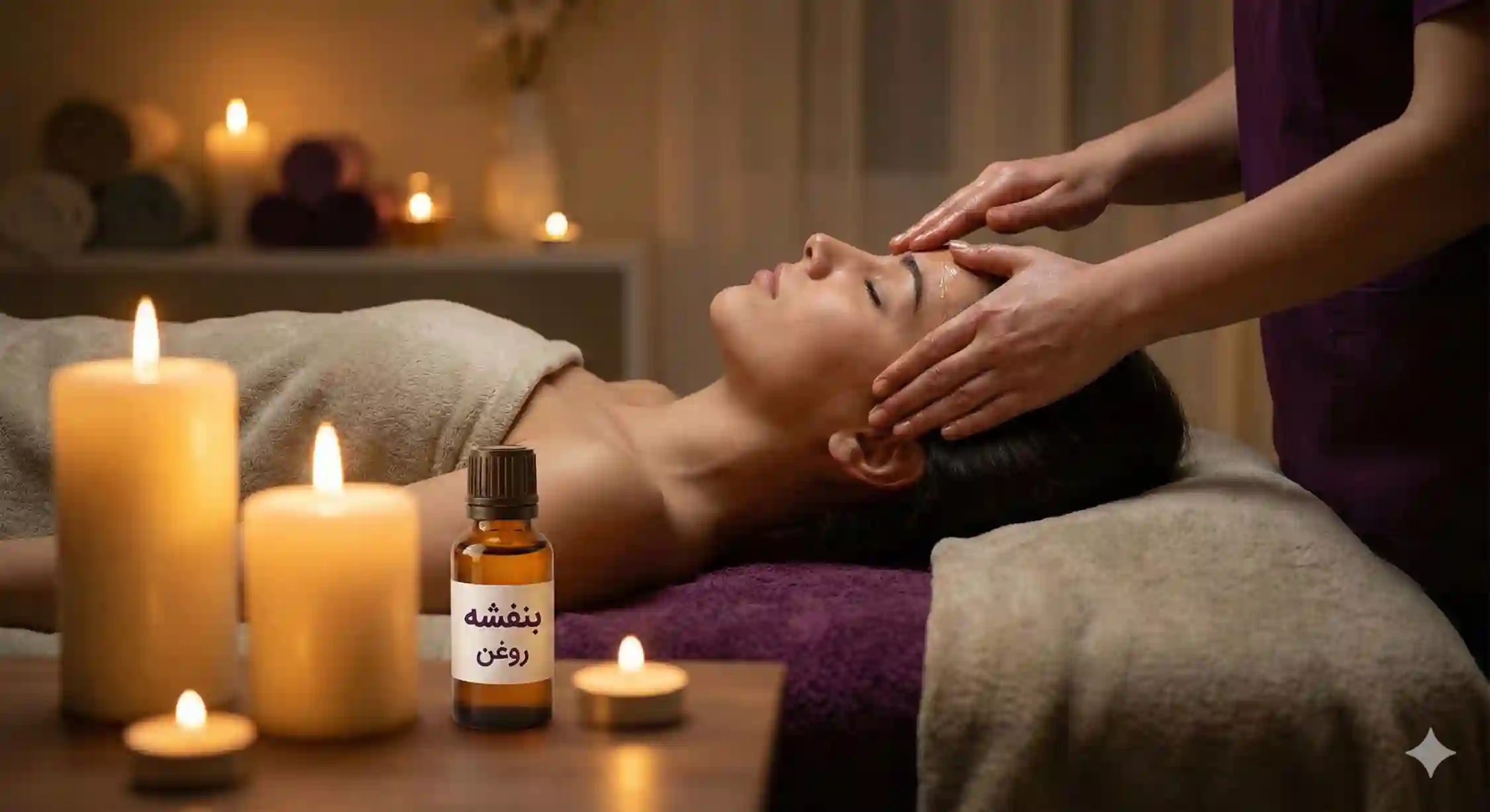 ماساژ ملاج سر با روغن بنفشه برای درمان بی خوابی و کاهش استرس.